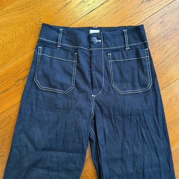 Anthropologie Maeva The Colette Linen Crop Wide Leg Pants Navy Blue Size |28 - Picture 4 of 12